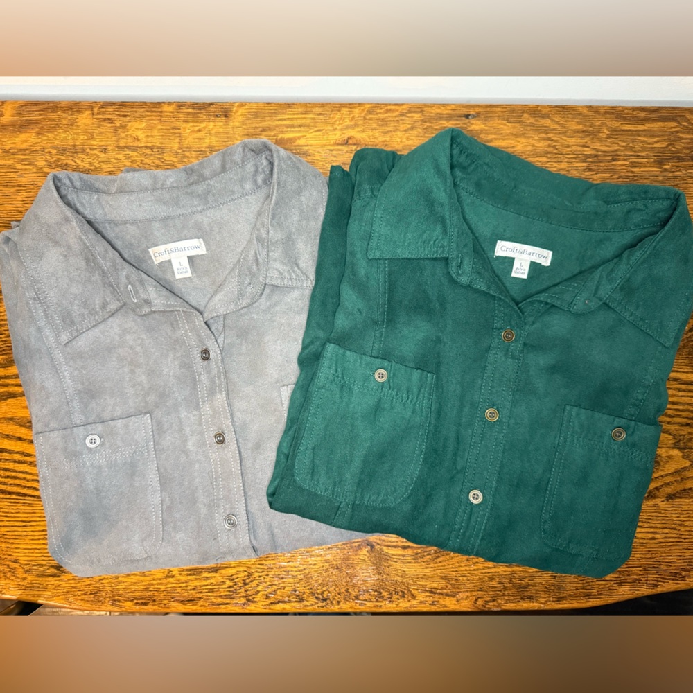 Croft & Barrow VINTAGE 2 Pk. Grey/Green Suede LS Button Down Shirts Large